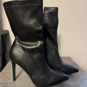 Black Heeled Ankle Boots with Stiletto Heel and Smooth Leather